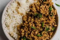 Sticky Orange Ground Chicken Bowls