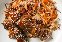 Sticky Teriyaki Chicken Skewers with Slaw