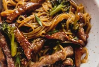 Crispy Ramen Beef and Broccoli Sheet Pan Meal