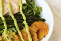 AIP Paleo Whole30 Chicken Asparagus and Plantain Breakfast Bowl