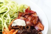 Paleo AIP Whole30 Bacon Ranch Zucchini Noodle Pasta Salad