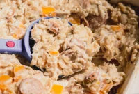 Comforting One Pan Chicken Sausage and Orzo Bake