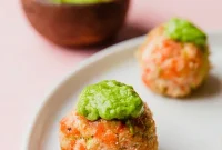 Paleo Keto Whole30 AIP Compliant Baked Salmon Meatballs with Avocado Green Goddess
