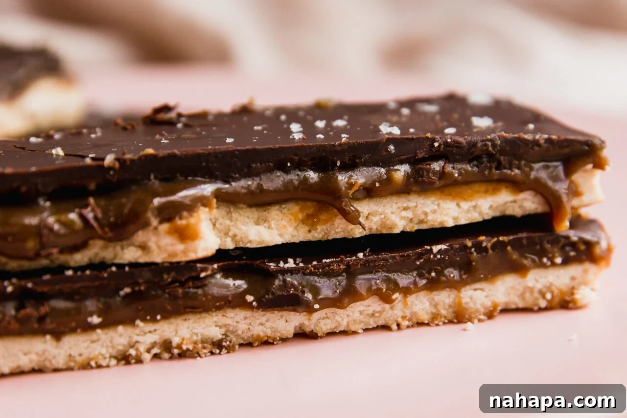 Homemade Gluten-Free Caramel Shortbread Bars 6 Two twix bars stacked on top of eachother.