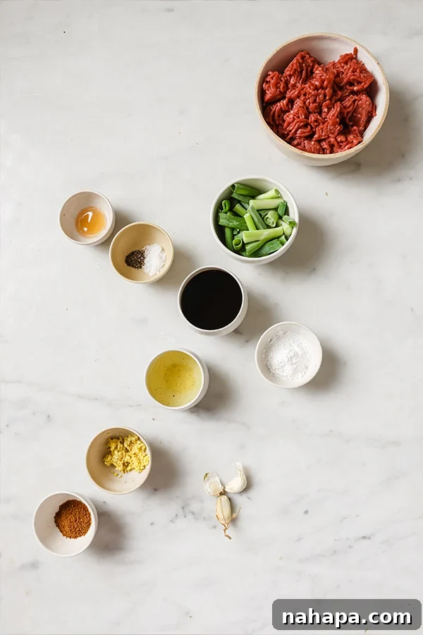 Ingredients for Mongolian Ground Beef laid out on a table.