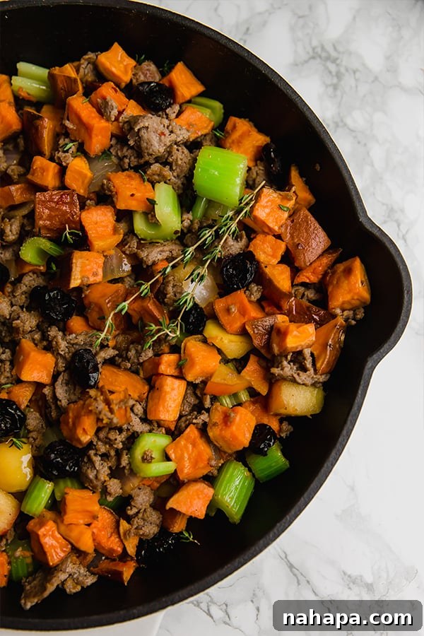 Hearty Grain-Free Sweet Potato Sausage Stuffing 4 Ingredients for Paleo Sweet Potato Sausage Stuffing laid out