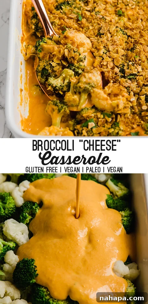 Healthy Broccoli Cheese Casserole pin image for social sharing.