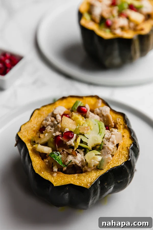 Healthy Turkey Stuffed Acorn Squash for a delicious fall meal, perfect for Paleo, Whole30, and AIP diets.