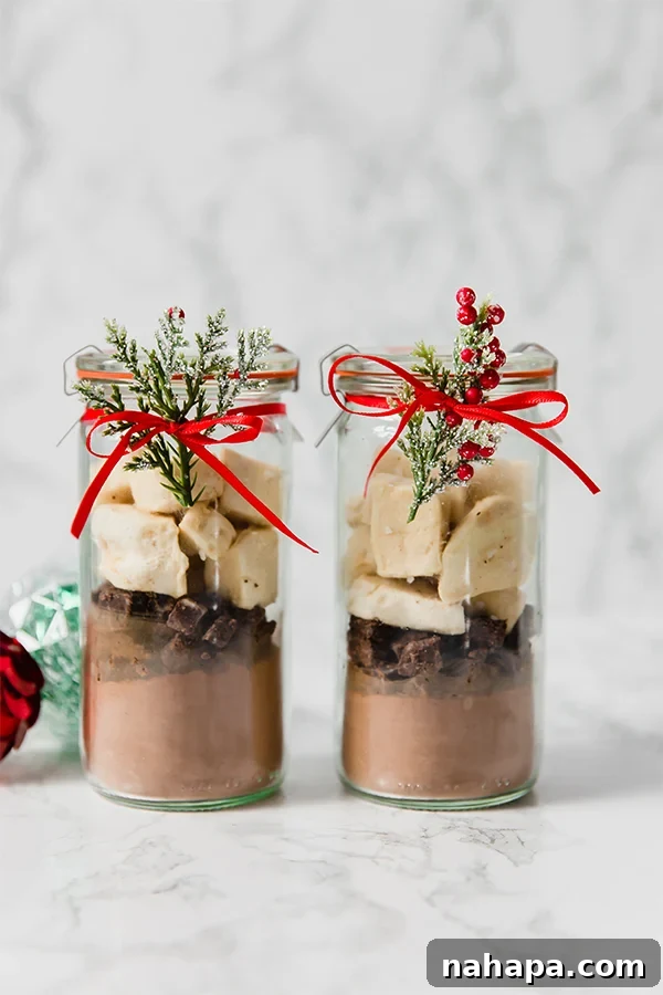 DIY Collagen Hot Chocolate Mix with Homemade Marshmallows in a jar, a perfect healthy edible gift for the holidays.
