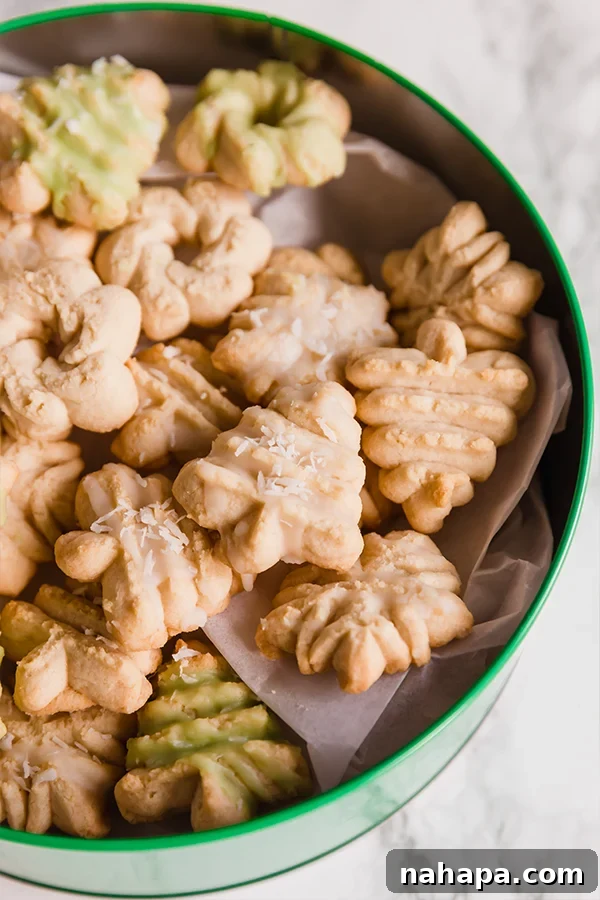 Beautifully decorated Paleo Spritz Cookies, arranged as a healthy homemade gift.