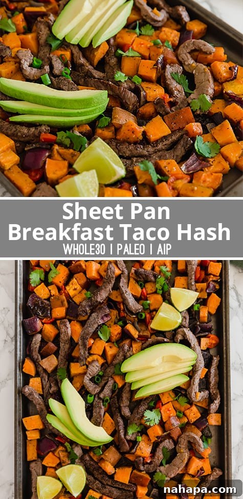 Sheet Pan Breakfast Taco Hash with garnishes