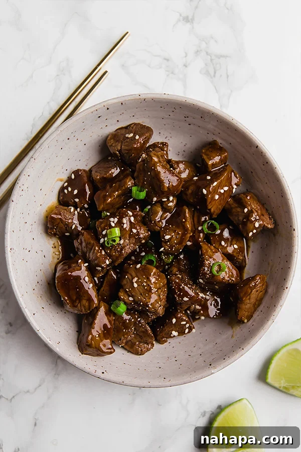 Sticky Teriyaki Steak Bites 3 Savory Teriyaki Steak Bites with Fresh Green Onions