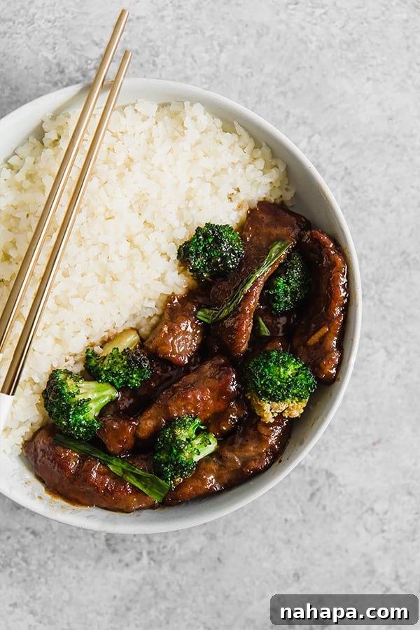 Homemade Mongolian Beef Stir Fry, a healthy and delicious Paleo, Whole30, and AIP friendly takeout alternative.