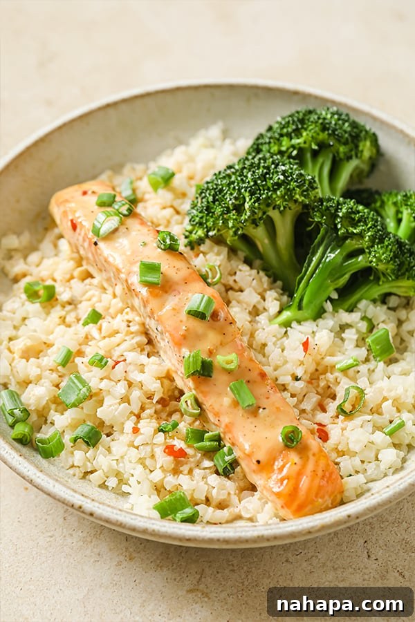 Clean Eating Bang Bang Salmon Bowls 2 Delicious Bang Bang Salmon Bowls ready to be served