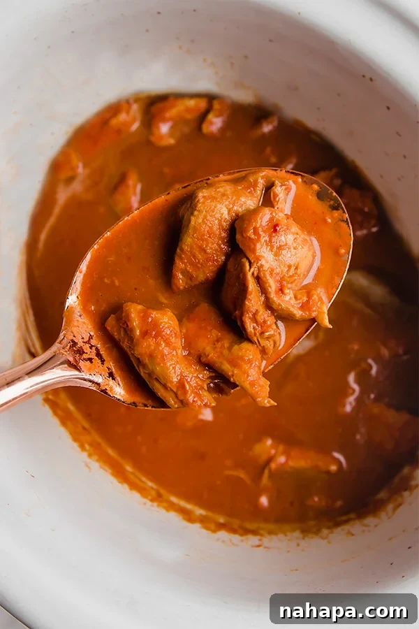 Cooked Indian Butter Chicken in a slow cooker