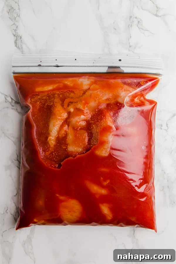 Frozen ingredients in a freezer bag for slow cooker butter chicken