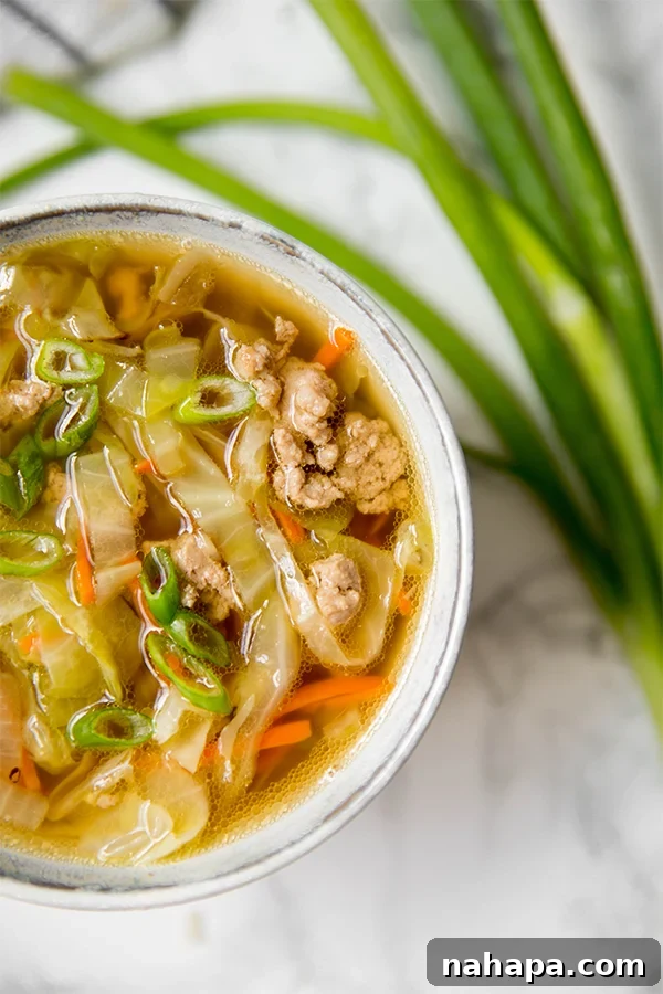 Effortless Weekly Meal Prep Guide 5 A bowl of paleo egg roll soup with toppings.