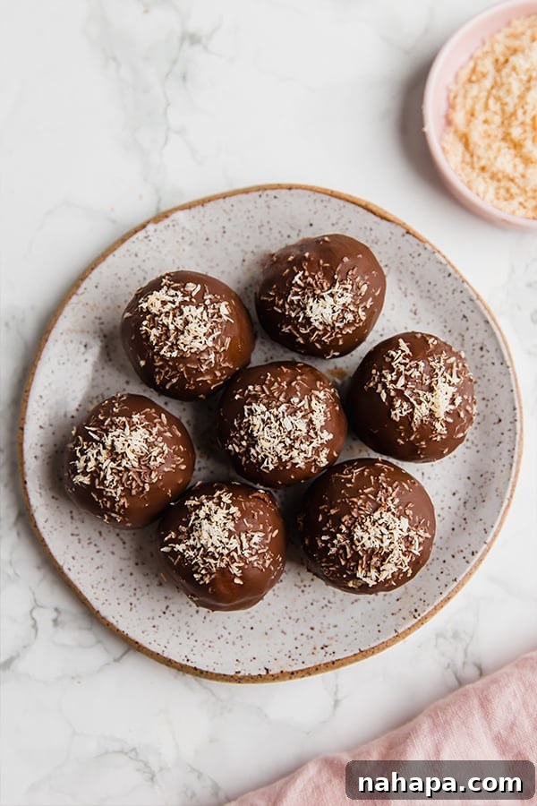 Finished Samoa Truffles on a plate, ready to eat