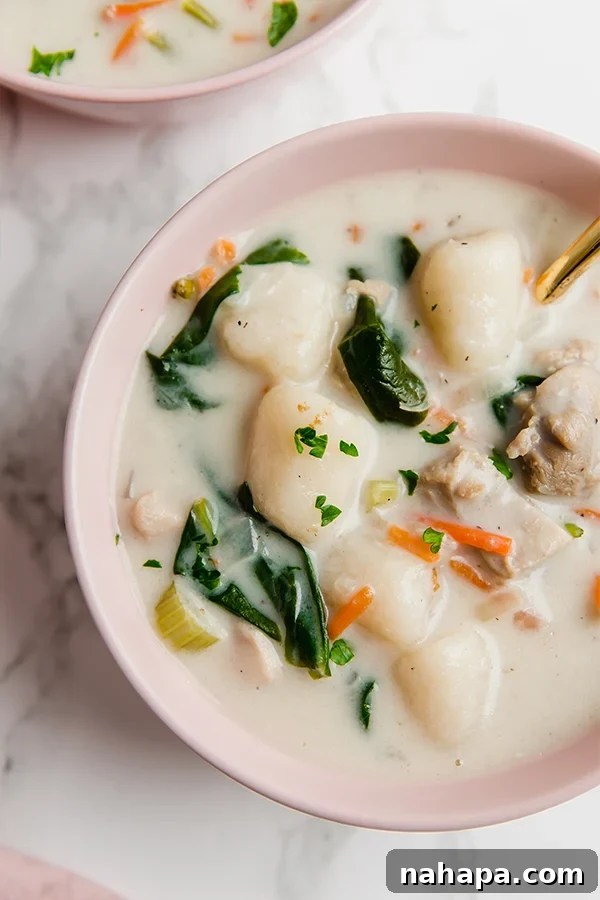 Paleo Gluten-Free Olive Garden Style Chicken Gnocchi Soup 2 Creamy Gnocchi Chicken Soup, an Olive Garden copycat that is paleo, dairy-free, and gluten-free.