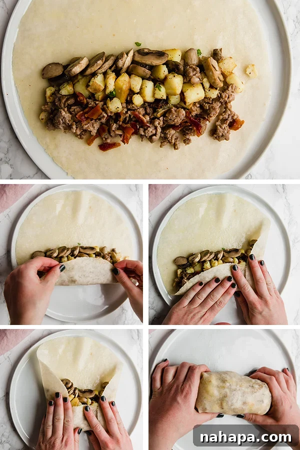 Prep Ahead Paleo AIP Egg Free Sausage Breakfast Burritos 5 Breakfast Burrito Step-by-Step Assembly