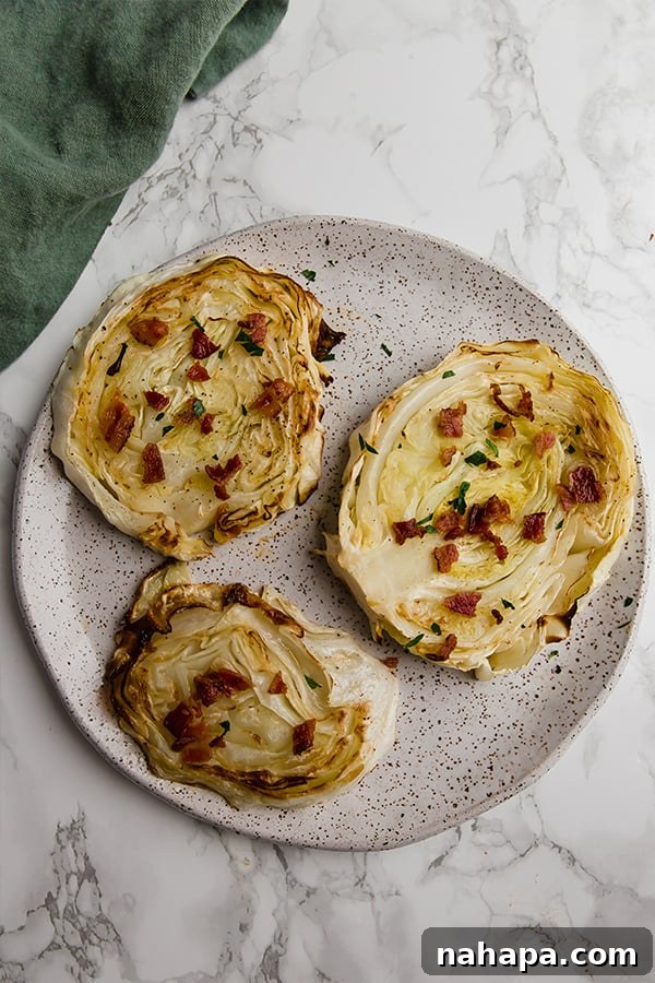 Savory Roasted Cabbage Slabs 4 Roasted Cabbage Steak on a plate