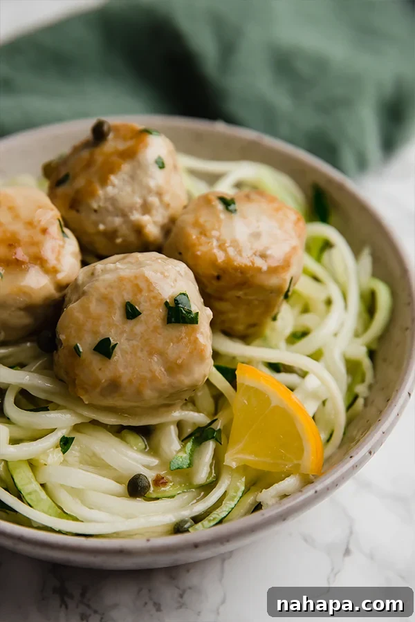 Lemon Caper Chicken Meatballs 4 chicken piccata meatballs