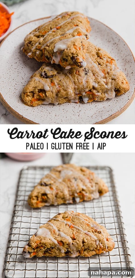 Nourishing Paleo Gluten-Free AIP Carrot Cake Scones 6 Carrot Cake Scones recipe pin for Pinterest