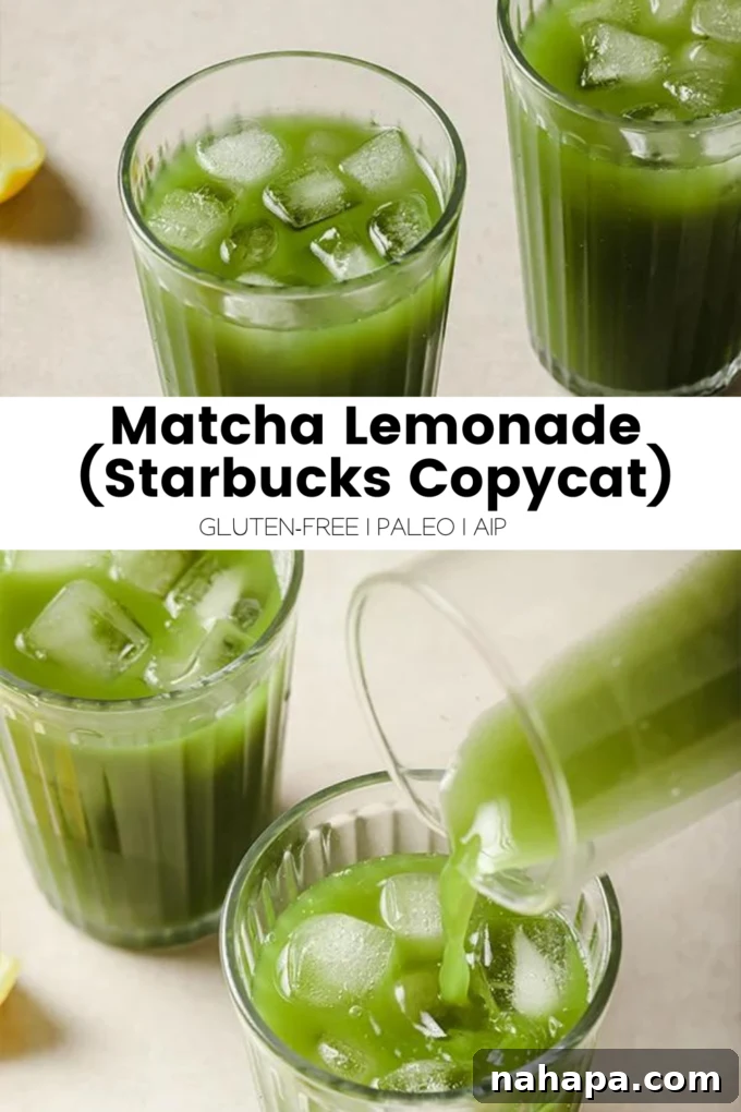 Vibrant Matcha Lemonade 7 Matcha Lemonade glass with straw on a wooden surface
