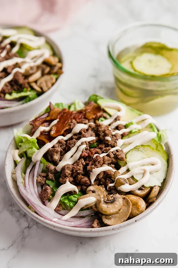 Delicious Loaded Burger Bowls with Fresh Ingredients