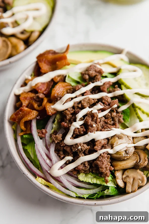 Assembled Loaded Burger Bowls Ready to Serve