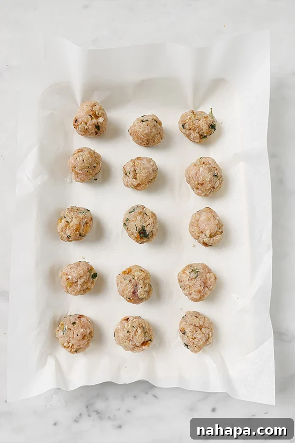 Garden Fresh Turkey Pesto Meatballs 4 Baked turkey pesto meatballs fresh out of the oven, golden brown and ready to serve.