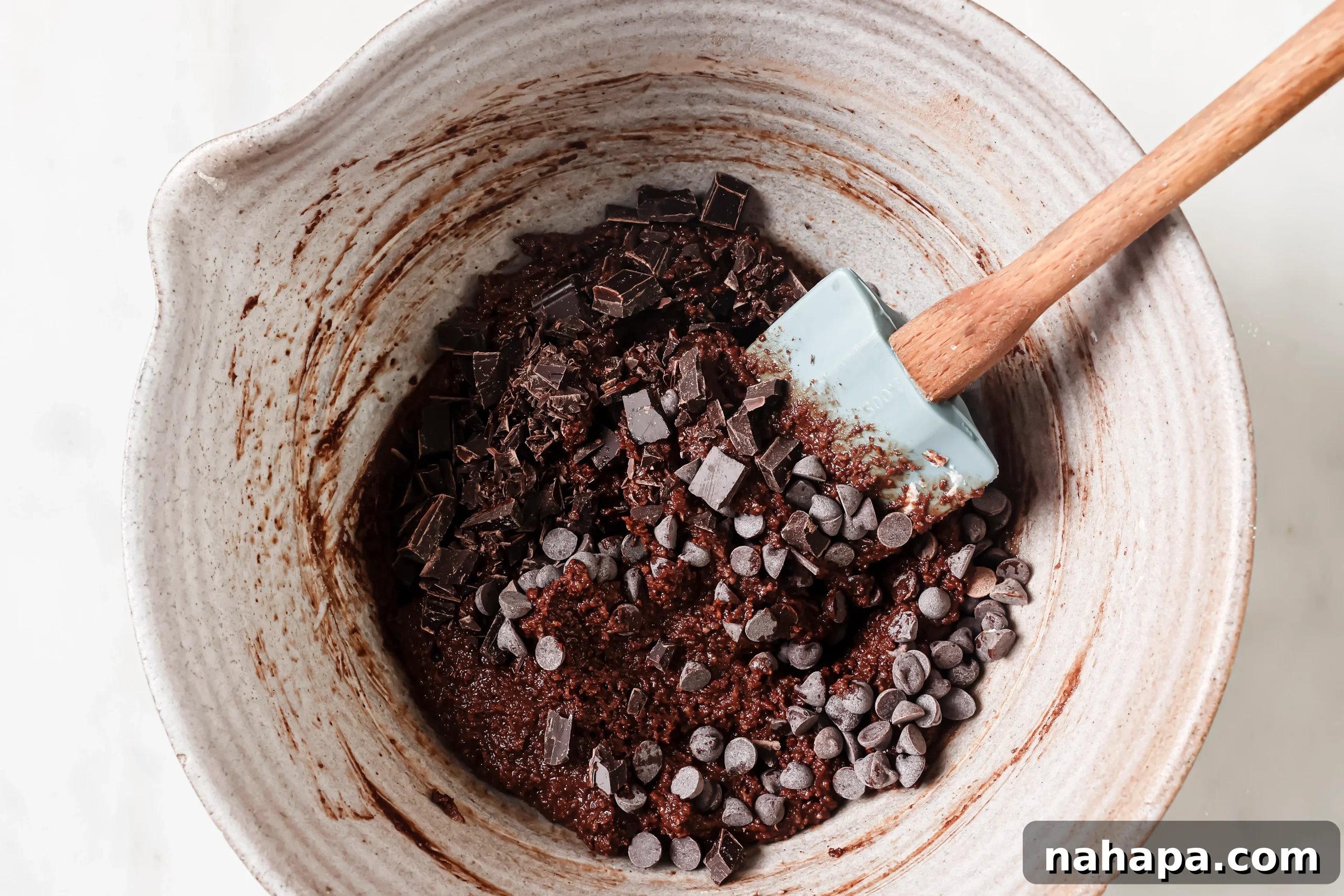 Folding chocolate chips into batter