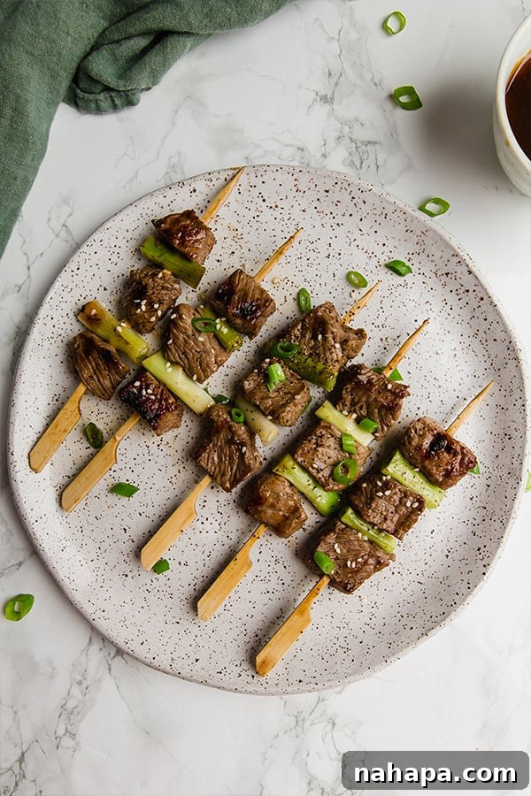 Close-up of Marinated Beef for Yakitori Skewers