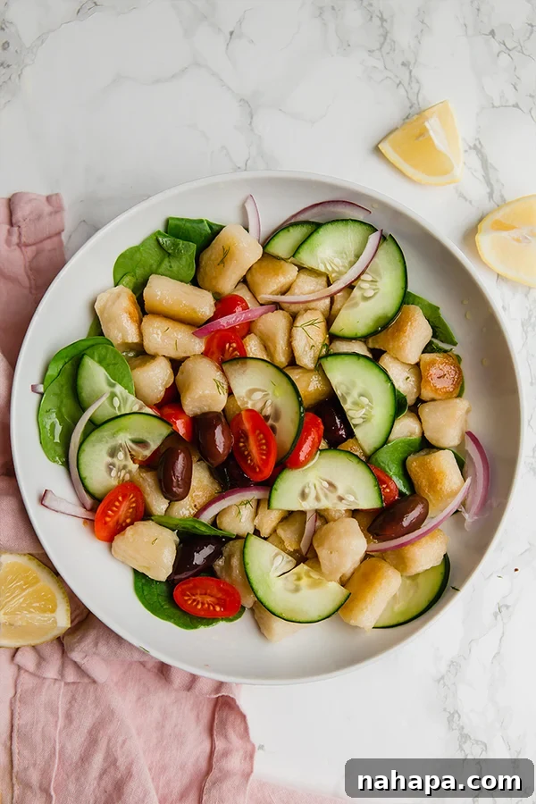 Final Greek Gnocchi Salad dish in a bowl