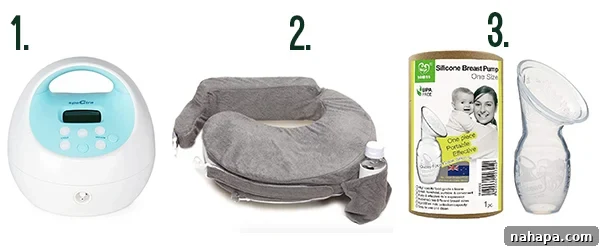 Breast pump and feeding pillow for nursing mothers.