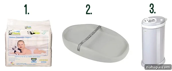 Diapers and diaper pail, essential items for baby care.