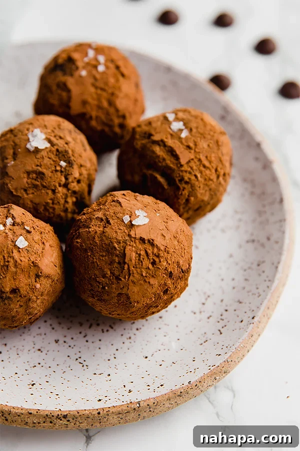 Healthy no-bake chocolate avocado protein truffles, paleo and AIP friendly