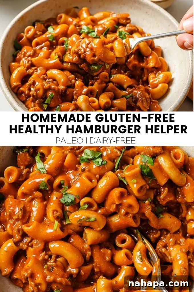 Healthy Homemade Gluten-Free Beef Pasta Skillet 8 A final photo of the Healthy Gluten-Free Homemade Hamburger Helper served in a skillet.
