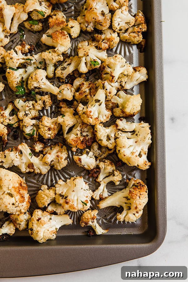 Ranch Roasted Cauliflower on a baking pan before roasting.