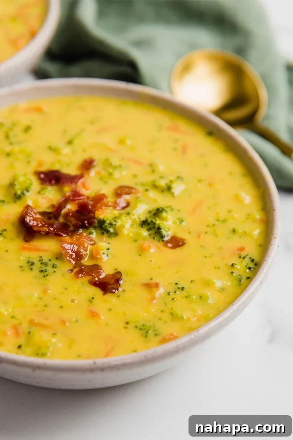 Bowl of broccoli cheese soup