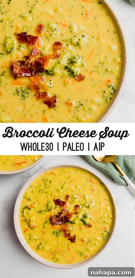 Broccoli cheese soup pin image