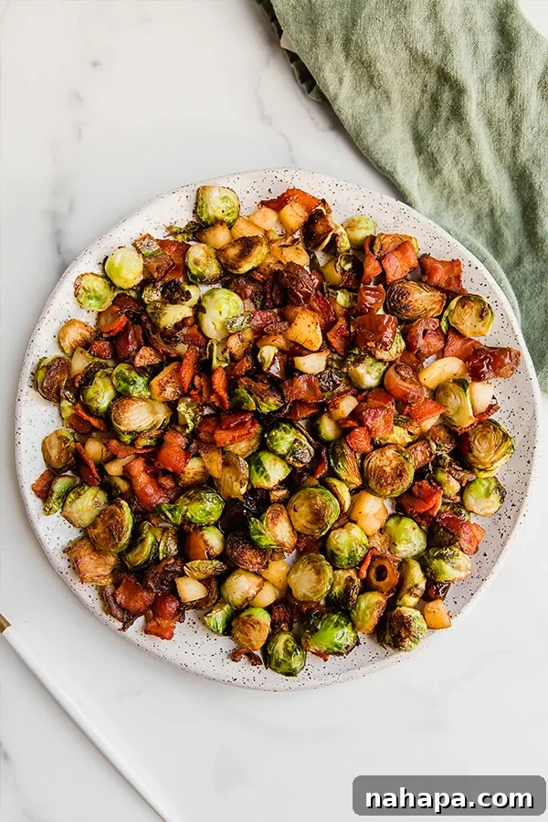 Bacon Date Apple Brussels Sprout Skillet served with a napkin