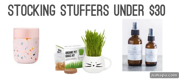Stocking Stuffers Under $30: Name necklaces, scrunchies, and travel mugs