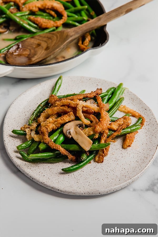 Green Bean Casserole in a Skillet and plate