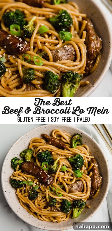 Pin this Gluten-Free Beef and Broccoli Lo Mein recipe