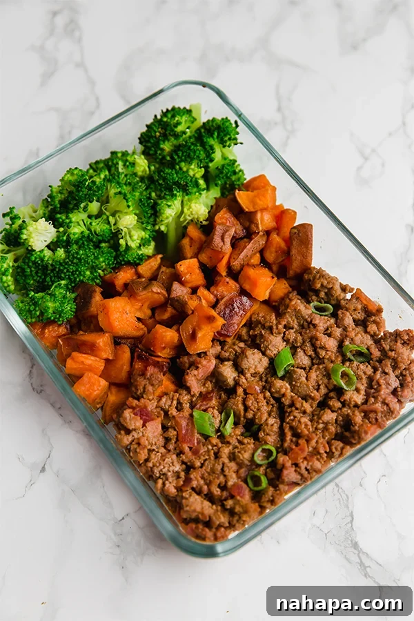 Prepared sloppy joe meal prep bowls neatly arranged in glass containers, ready for the week