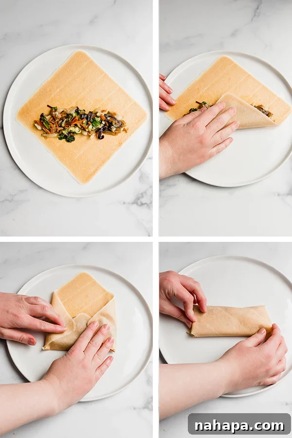 Egg roll being rolled