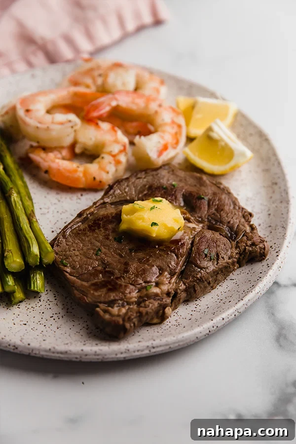surf & turf skillet on plate