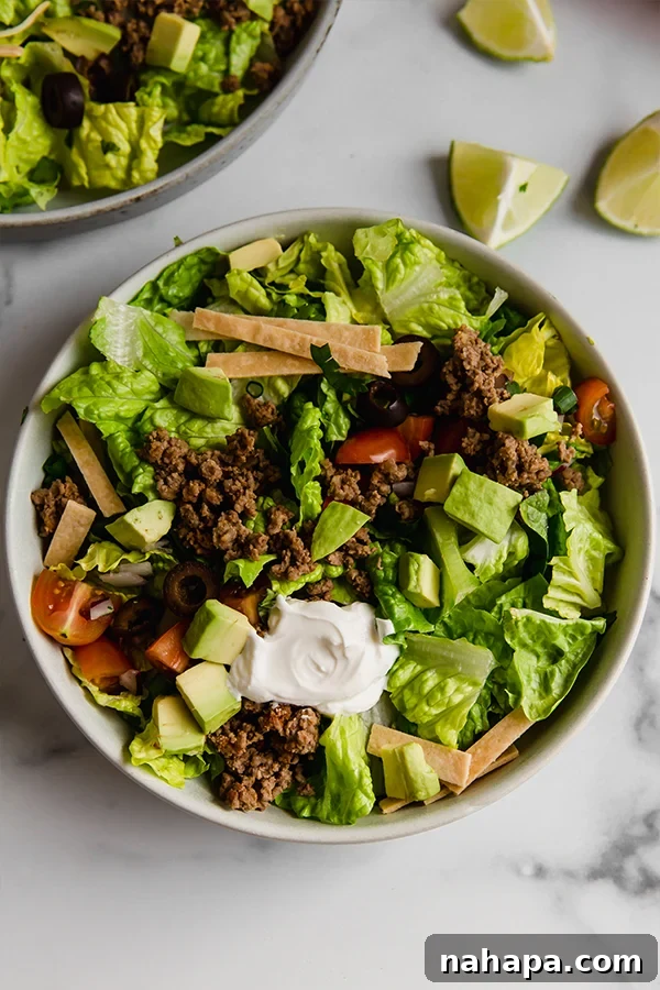 Primal Taco Bowl 4 Overhead shot of a delicious and healthy paleo taco salad ready to eat