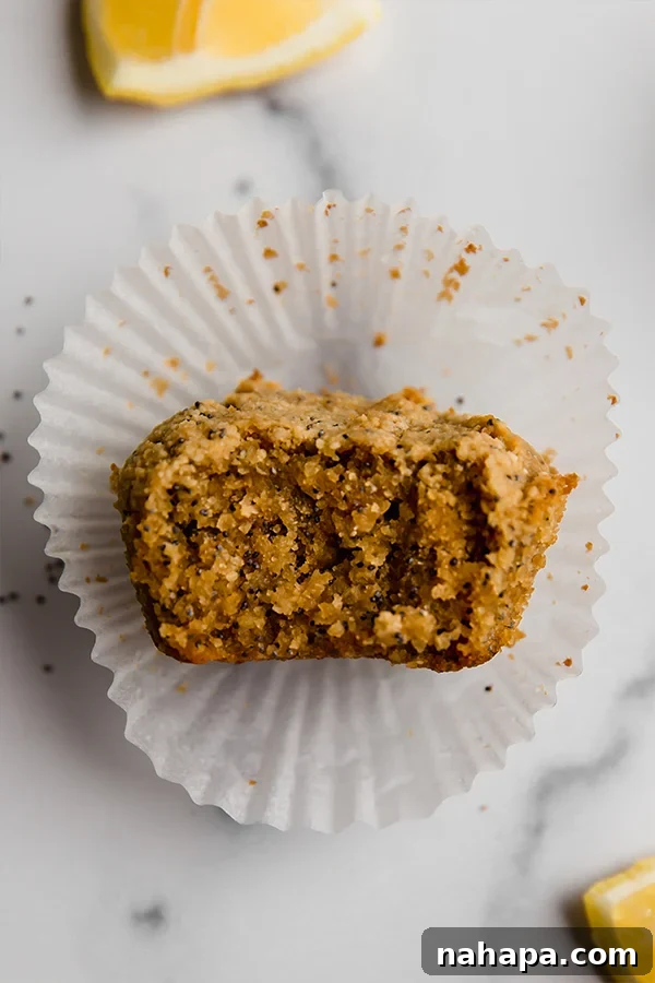 One lemon zucchini muffin with a bite on paper